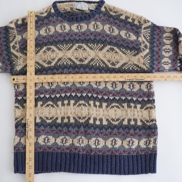 Vintage American Eagle Outfitters Taupe Blue Knit Eclectic Grandpa Crewneck M - Picture 4 of 10
